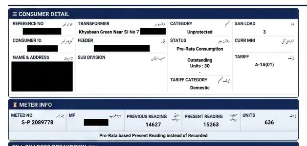 FESCO Consumer Detail and Meter Info Sample