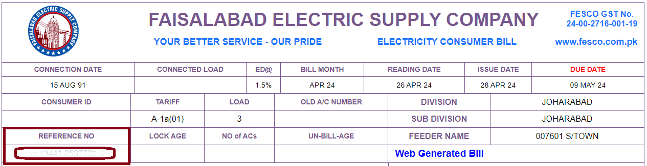 fesco online bill